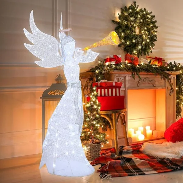 Ange de Noël Illuminé pour l’Intérieur et l’Extérieur avec 100 Lumières LED Ange de Noël Pré-éclairé Etanche IP44 Ange de Noël Lumineux