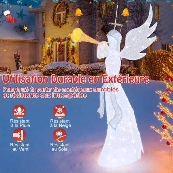 Ange de Noël Illuminé pour l’Intérieur et l’Extérieur avec 100 Lumières LED Ange de Noël Pré-éclairé Etanche IP44 Ange de Noël Lumineux