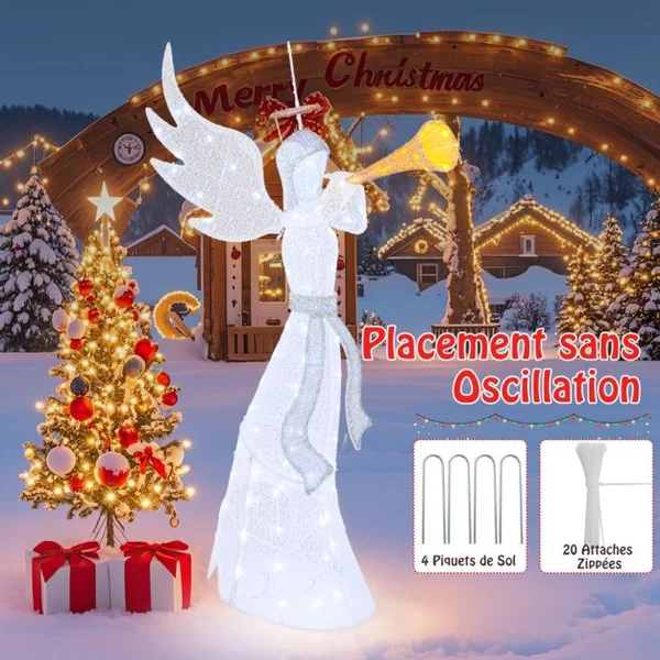 Ange de Noël Illuminé pour l’Intérieur et l’Extérieur avec 100 Lumières LED Ange de Noël Pré-éclairé Etanche IP44 Ange de Noël Lumineux