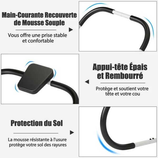 Appareil Abdominaux à Bascule avec Appuie-tête Rembourré Ergonomique et Portable pour Entraînement de Musculation à Domicile Blanc
