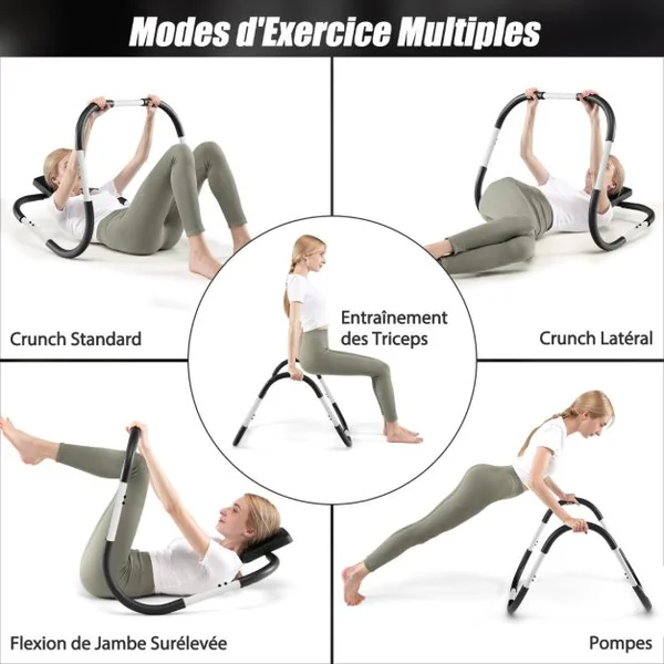 Appareil Abdominaux à Bascule avec Appuie-tête Rembourré Ergonomique et Portable pour Entraînement de Musculation à Domicile Blanc