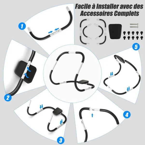 Appareil Abdominaux à Bascule avec Appuie-tête Rembourré Ergonomique et Portable pour Entraînement de Musculation à Domicile Blanc