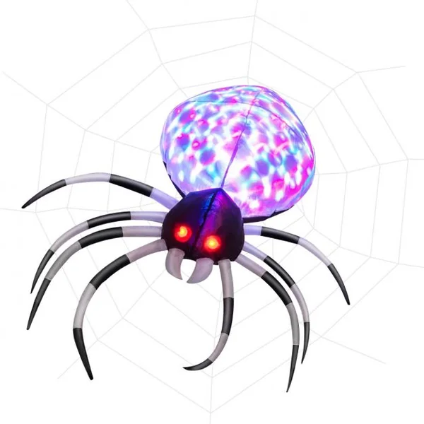 Araignée Gonflable Murale Halloween de 105 cm avec Lumières Multicolores et Gonfleur Intégré