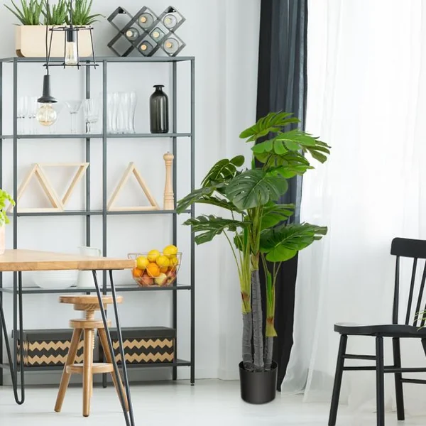 Arbre Artificiel 120cm avec Pot et 20 Feuilles Plante Faux Monstera Deliciosa pour Décoration Intérieur Exterieur Vert