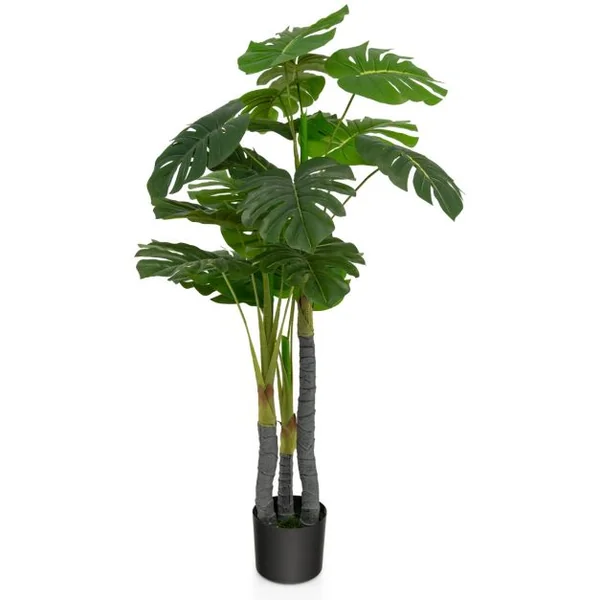 Arbre Artificiel 120cm avec Pot et 20 Feuilles Plante Faux Monstera Deliciosa pour Décoration Intérieur Exterieur Vert