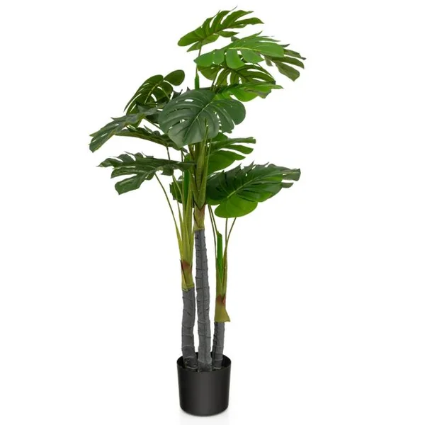 Arbre Artificiel 120cm avec Pot et 20 Feuilles Plante Faux Monstera Deliciosa pour Décoration Intérieur Exterieur Vert