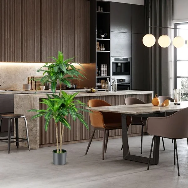 Arbre Artificiel de 140 cm de Haut Fausse Plante Dracaena avec 92 Feuilles Pot en Ciment Couverture de Décoration de Jardin Maison Bureau