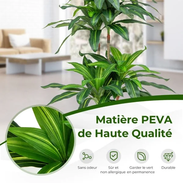 Arbre Artificiel de 140 cm de Haut Fausse Plante Dracaena avec 92 Feuilles Pot en Ciment Couverture de Décoration de Jardin Maison Bureau