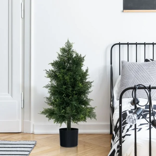 Arbre Artificiel de Pin 80CM avec Pot en Plastique Faux Cèdre Topiaire avec Feuilles Résistantes à la Lumière Fausse Plante