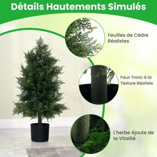 Arbre Artificiel de Pin 80CM avec Pot en Plastique Faux Cèdre Topiaire avec Feuilles Résistantes à la Lumière Fausse Plante