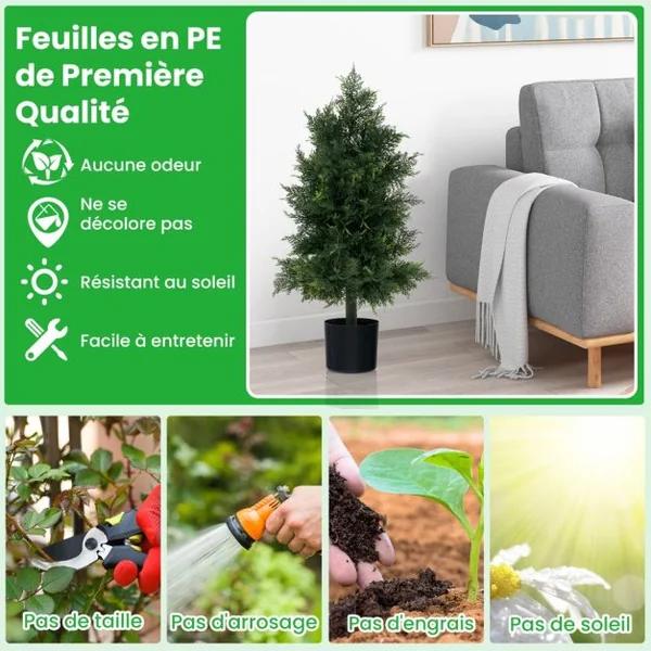 Arbre Artificiel de Pin 80CM avec Pot en Plastique Faux Cèdre Topiaire avec Feuilles Résistantes à la Lumière Fausse Plante