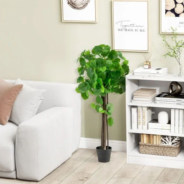 Arbre Artificiel de Pommier Crabe 110 cm Fausse Plante en Pot Rempli de Ciment avec Tronc en Bois Véritable Branches Réglables