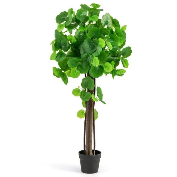 Arbre Artificiel de Pommier Crabe 110 cm Fausse Plante en Pot Rempli de Ciment avec Tronc en Bois Véritable Branches Réglables