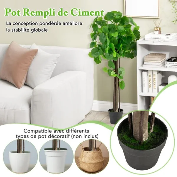 Arbre Artificiel de Pommier Crabe 110 cm Fausse Plante en Pot Rempli de Ciment avec Tronc en Bois Véritable Branches Réglables