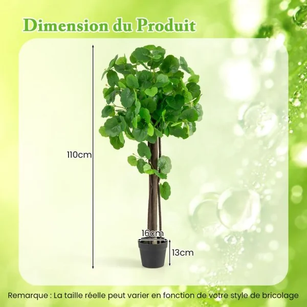 Arbre Artificiel de Pommier Crabe 110 cm Fausse Plante en Pot Rempli de Ciment avec Tronc en Bois Véritable Branches Réglables