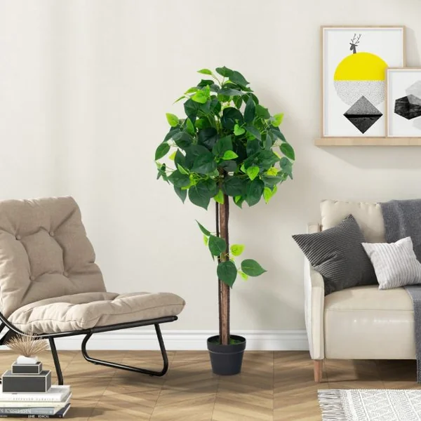 Arbre Artificiel d'Hortensia de 114 cm Faux Arbre en Soie en Pot avec Tronc en Bois Véritable Feuilles Réalistes Vignes Fausse Plante