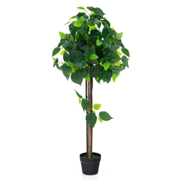Arbre Artificiel d'Hortensia de 114 cm Faux Arbre en Soie en Pot avec Tronc en Bois Véritable Feuilles Réalistes Vignes Fausse Plante