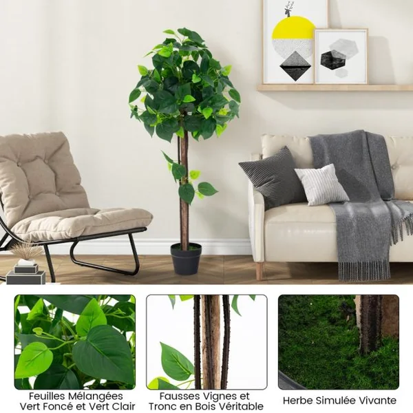 Arbre Artificiel d'Hortensia de 114 cm Faux Arbre en Soie en Pot avec Tronc en Bois Véritable Feuilles Réalistes Vignes Fausse Plante