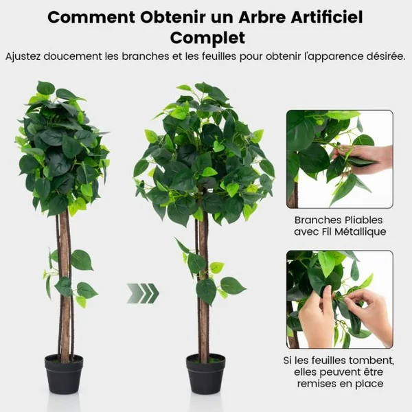 Arbre Artificiel d'Hortensia de 114 cm Faux Arbre en Soie en Pot avec Tronc en Bois Véritable Feuilles Réalistes Vignes Fausse Plante
