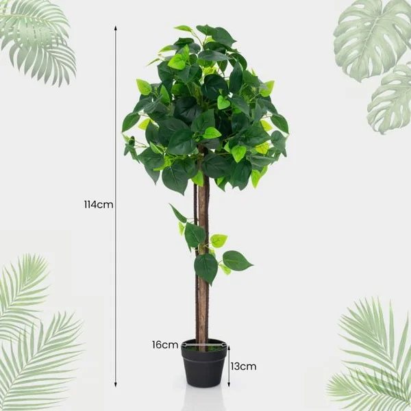 Arbre Artificiel d'Hortensia de 114 cm Faux Arbre en Soie en Pot avec Tronc en Bois Véritable Feuilles Réalistes Vignes Fausse Plante