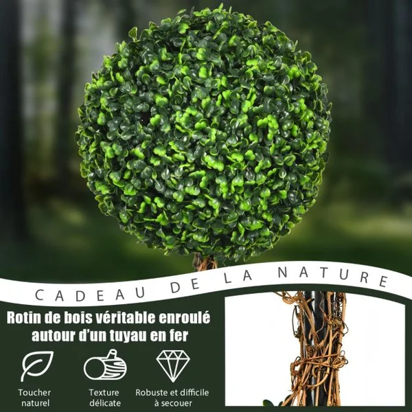 Arbre Artificiel Topiaire 120 cm avec Triple Boule Fausse Plante en Pot Rempli de Ciment Protection UV et Eau Décoration Interieur et Exterieur