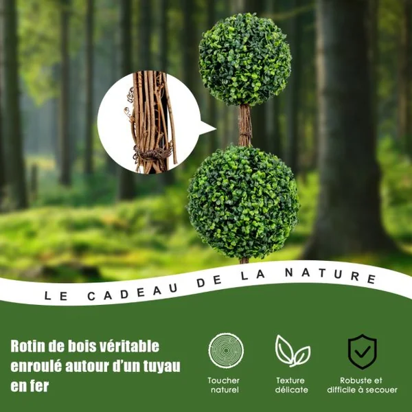Arbre Artificiel Topiaire 90 cm avec Triple Boule Fausse Plante en Pot Rempli de Ciment Protection UV et Eau Décoration Interieur et Exterieur