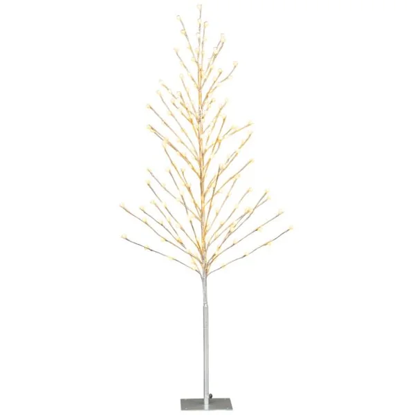 Arbre de Bouleau Éclairé de 155 Cm Arbre de Noël Artificiel avec 168 Lumières Led Blanc Chaud Piquets en Métal Décoration de Fête de Noël