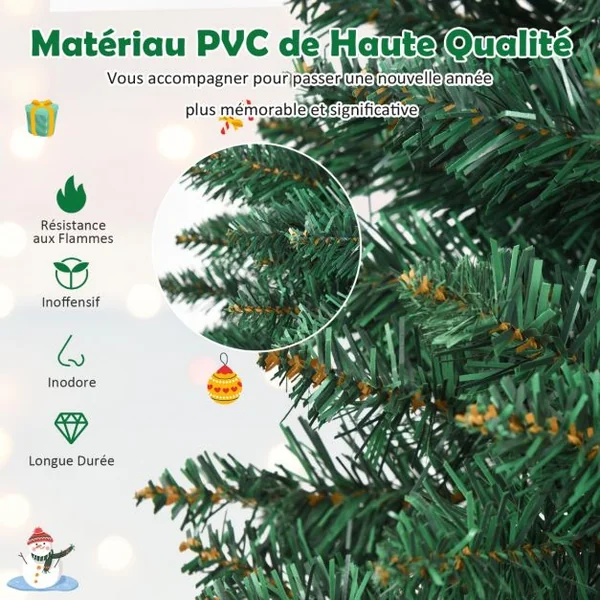 Arbre de Noël Artificiel 210 cm 700 Branches Support en Métal Solide Aiguilles en PVC Décoration de Fêtes Vert Naturel