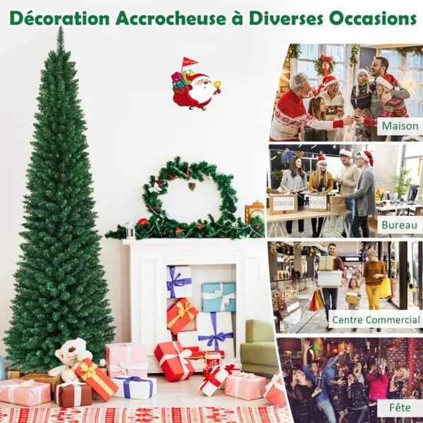 Arbre de Noël Artificiel 243 cm 1000 Branches Support en Métal Solide Aiguilles en PVC Décoration de Fêtes Vert Naturel