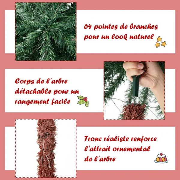 Arbre de Noël Artificiel en Forme de Palmier 1,8 m avec 210 Lumières à 4 Couleurs en PVC Décoration pour Bureau Maison Vert