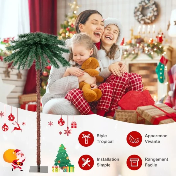 Arbre de Noël Artificiel en Forme de Palmier 1,8 m avec 210 Lumières à 4 Couleurs en PVC Décoration pour Bureau Maison Vert