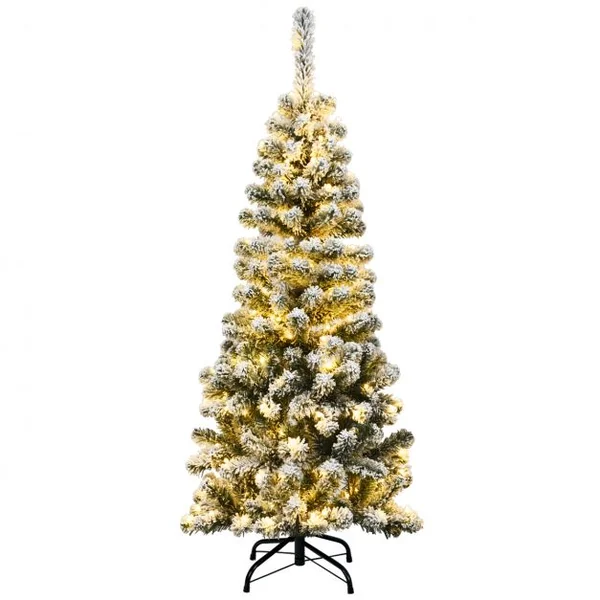 Arbre de Noël Artificiel Longiligne 135 CM ASpin Enneigé à Charnières Arbre de Noël Allongé 242 Branches pour la Décoration de la Maison