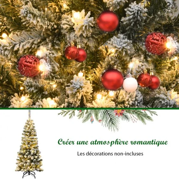 Arbre de Noël Artificiel Longiligne 135 CM ASpin Enneigé à Charnières Arbre de Noël Allongé 242 Branches pour la Décoration de la Maison