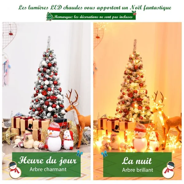 Arbre de Noël Artificiel Longiligne 135 CM ASpin Enneigé à Charnières Arbre de Noël Allongé 242 Branches pour la Décoration de la Maison