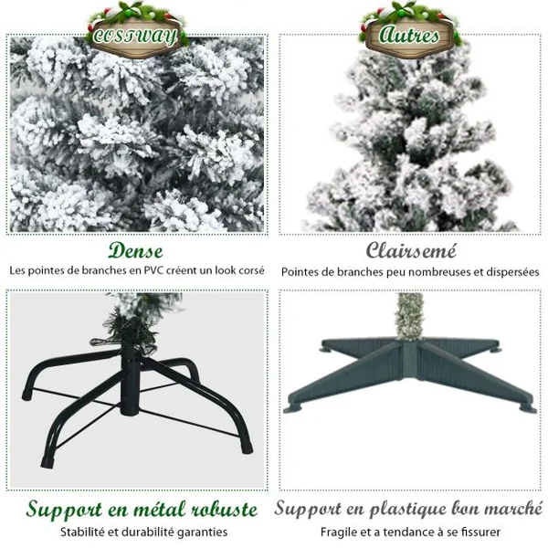 Arbre de Noël Artificiel Longiligne 135 CM ASpin Enneigé à Charnières Arbre de Noël Allongé 242 Branches pour la Décoration de la Maison