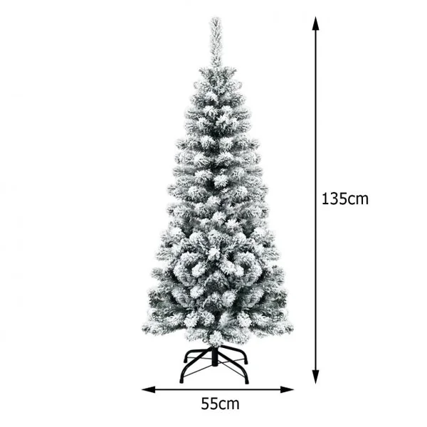 Arbre de Noël Artificiel Longiligne 135 CM ASpin Enneigé à Charnières Arbre de Noël Allongé 242 Branches pour la Décoration de la Maison