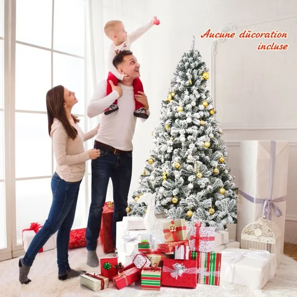 Arbre de Noël Artificiel à Flocons de Neige 180CM avec Charnières Support Métallique et 600 Branches Matière PVC Non-éclairé