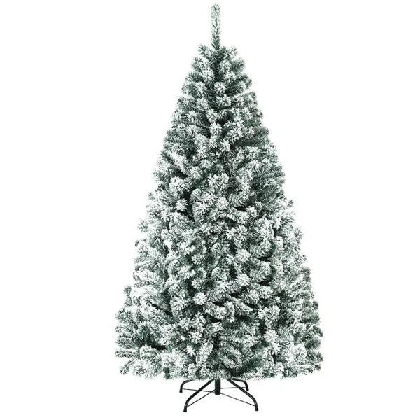 Arbre de Noël Artificiel à Flocons de Neige 180CM avec Charnières Support Métallique et 600 Branches Matière PVC Non-éclairé