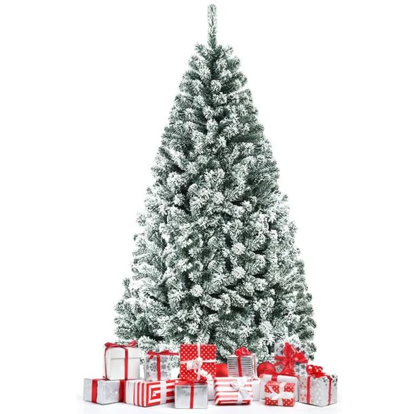 Arbre de Noël Artificiel à Flocons de Neige 180CM avec Charnières Support Métallique et 600 Branches Matière PVC Non-éclairé
