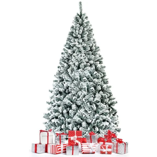 Arbre de Noël Artificiel à Flocons de Neige 225CM avec Charnières,Support Métallique et 1010 Branches Matière PVC Non-éclairé