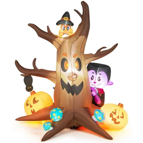 Arbre Mort Gonflable d'halloween de 180 cm avec Citrouilles Vampire Hibou et Champignons