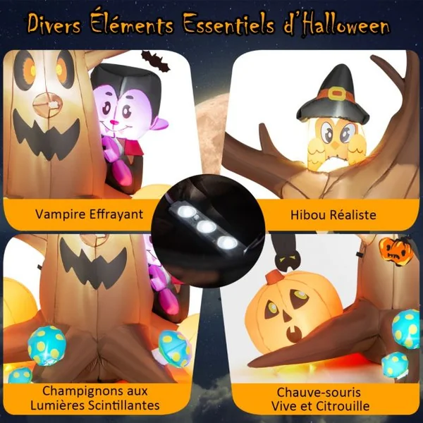 Arbre Mort Gonflable d'halloween de 180 cm avec Citrouilles Vampire Hibou et Champignons
