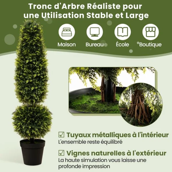 Arbre Topiaire en Buis Artificiel 120 cm avec Vignes Naturelles Fausse Plante de Buis avec Pot en PE Rempli de Ciment Vert