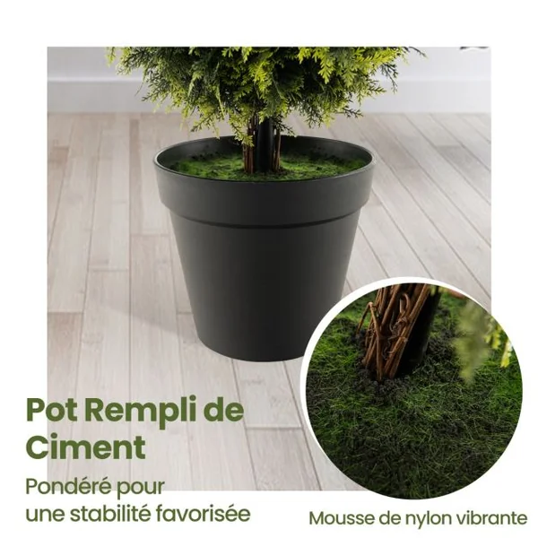 Arbre Topiaire en Buis Artificiel 120 cm avec Vignes Naturelles Fausse Plante de Buis avec Pot en PE Rempli de Ciment Vert