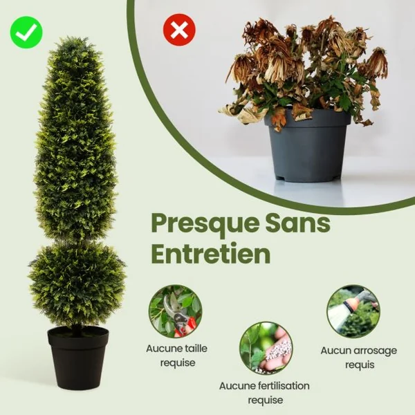 Arbre Topiaire en Buis Artificiel 120 cm avec Vignes Naturelles Fausse Plante de Buis avec Pot en PE Rempli de Ciment Vert