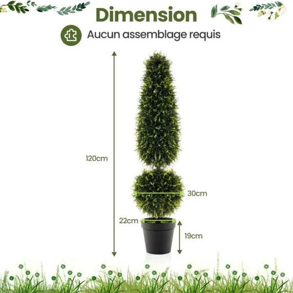 Arbre Topiaire en Buis Artificiel 120 cm avec Vignes Naturelles Fausse Plante de Buis avec Pot en PE Rempli de Ciment Vert