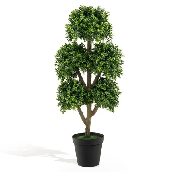 Arbre Topiaire en Buis Artificiel de 115 Cm Faux Arbre Topiaire à 5 Boules Dans un Pot Lesté Rempli de Ciment Faux Arbre Décoratif D'intérieur Vert