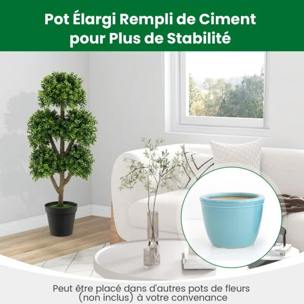 Arbre Topiaire en Buis Artificiel de 115 Cm Faux Arbre Topiaire à 5 Boules Dans un Pot Lesté Rempli de Ciment Faux Arbre Décoratif D'intérieur Vert