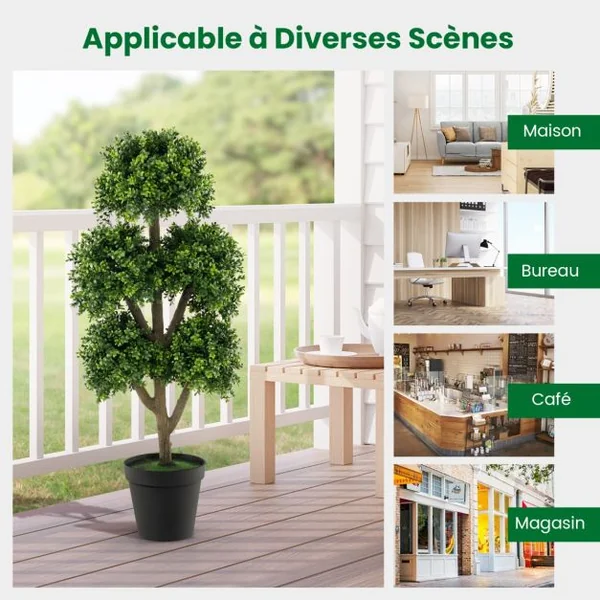 Arbre Topiaire en Buis Artificiel de 115 Cm Faux Arbre Topiaire à 5 Boules Dans un Pot Lesté Rempli de Ciment Faux Arbre Décoratif D'intérieur Vert