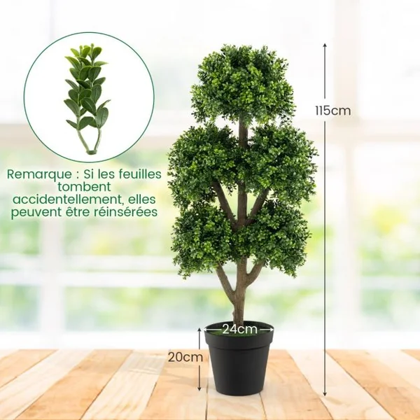 Arbre Topiaire en Buis Artificiel de 115 Cm Faux Arbre Topiaire à 5 Boules Dans un Pot Lesté Rempli de Ciment Faux Arbre Décoratif D'intérieur Vert